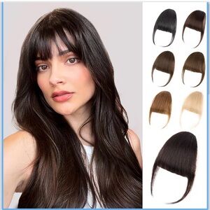 EINAEY Bangs Hair Clip-Brown Black Real Human Hair,Wispy Bangs Hair Extensions F